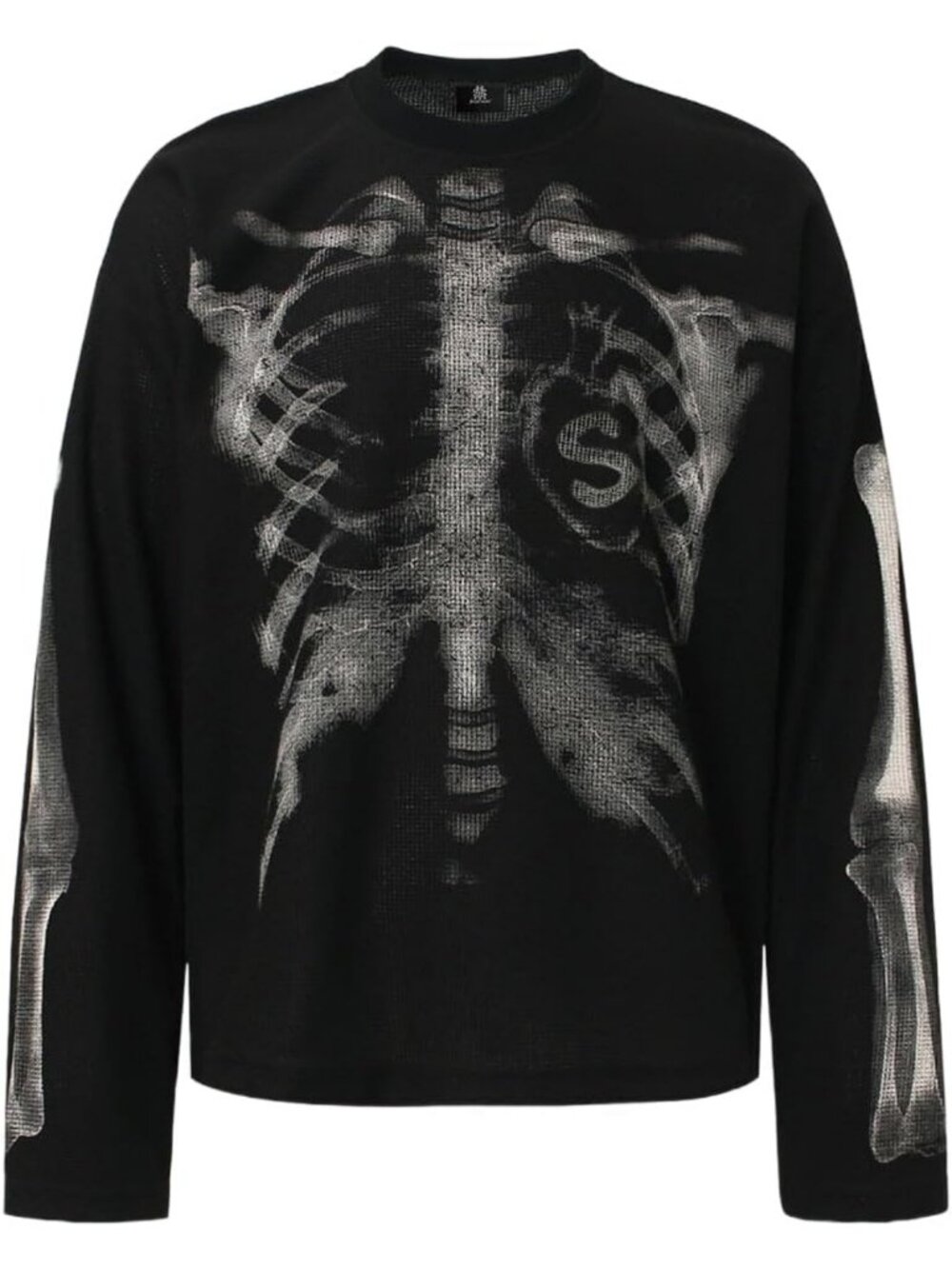Retro Y2K Skeleton Graphic Waffle Long Sleeve T-Shirt | Trendy Casual Top
